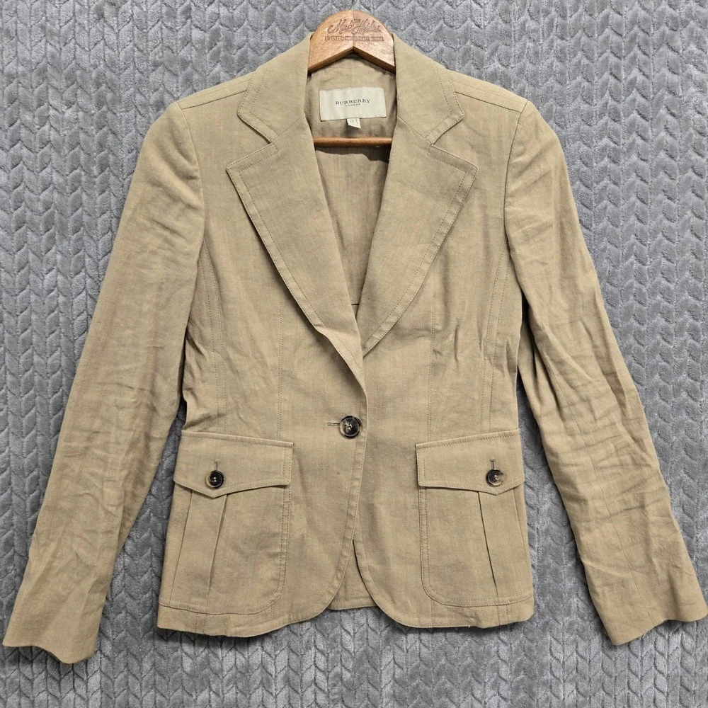 Burberry London‎ Linen Blend Natural Beige Women's Jacket Size 4 UK 6 - Picture 2 of 12